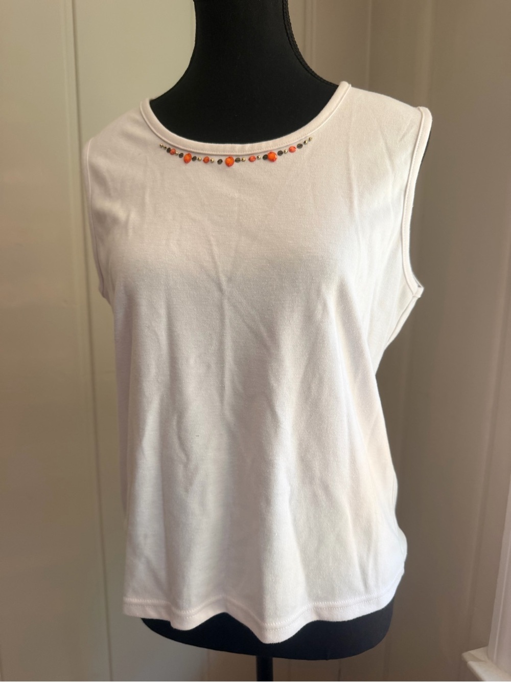 Y2K Alfred Dunner tank top with orange & black beaded trim size M